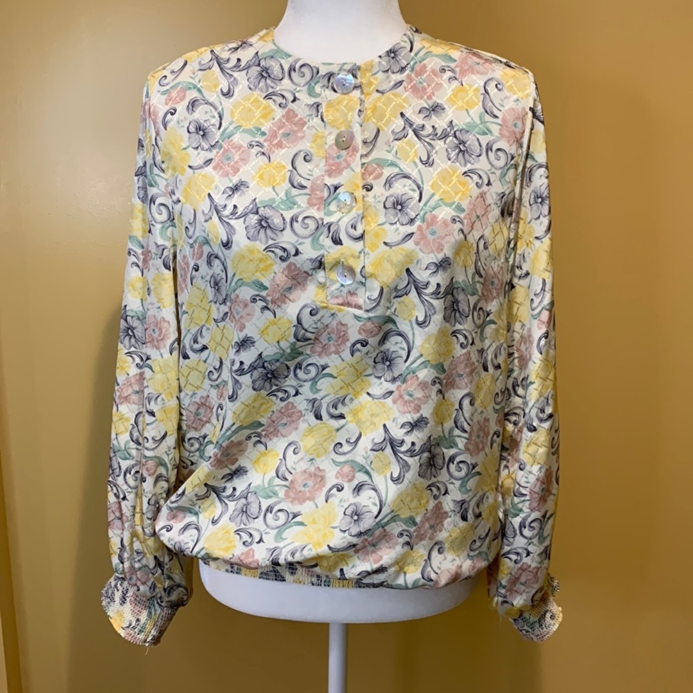 BLEYLE Womens Polyester Crew Neck Button Front Long Sleeve Blouse Size 6